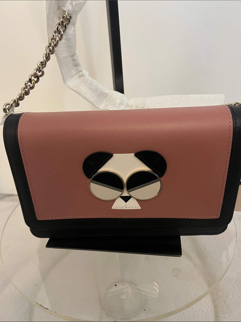 kate spade Pink and Black Shoulder Bag with Panda Face Accent